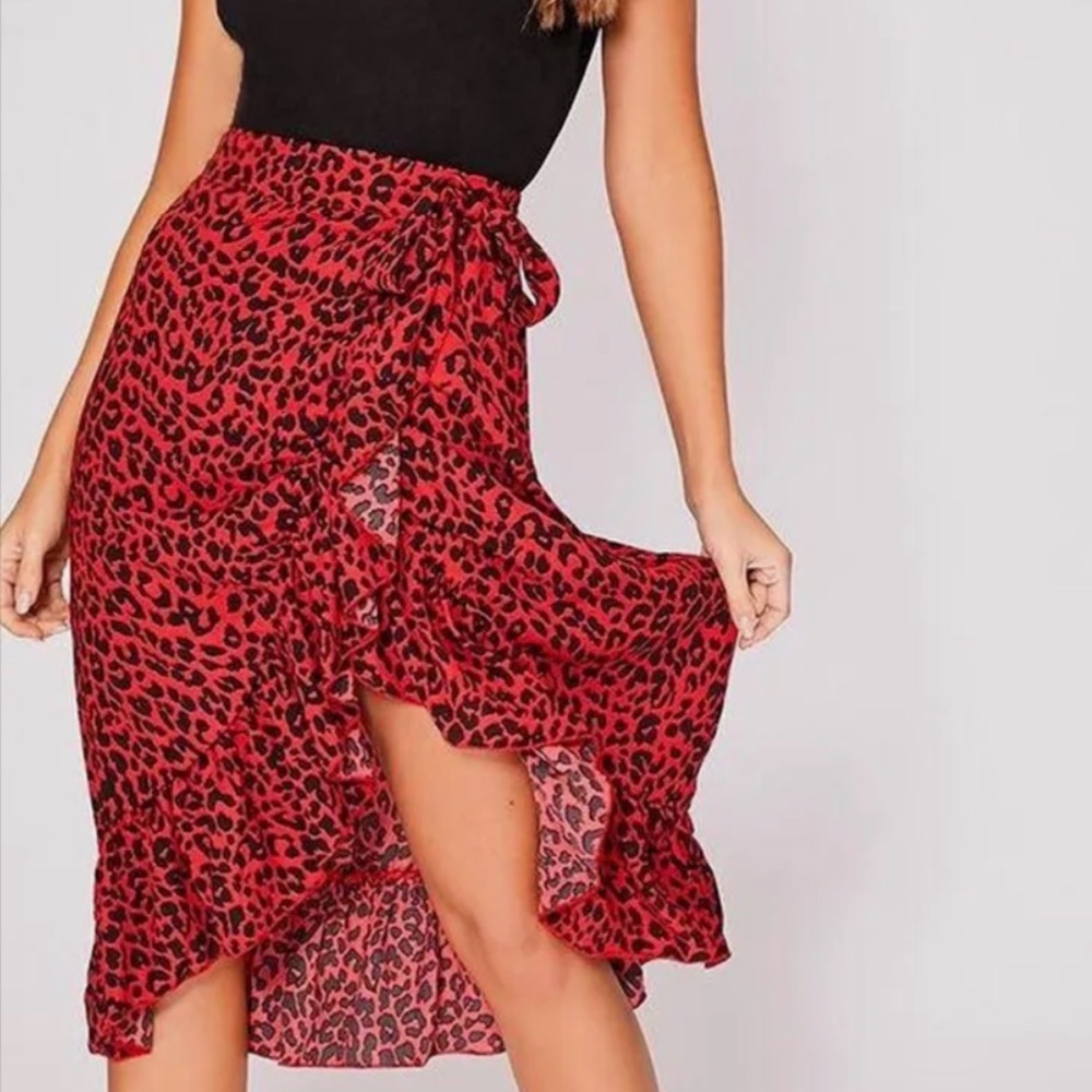 Paper Heart Red & Black Leopard  Skirt
